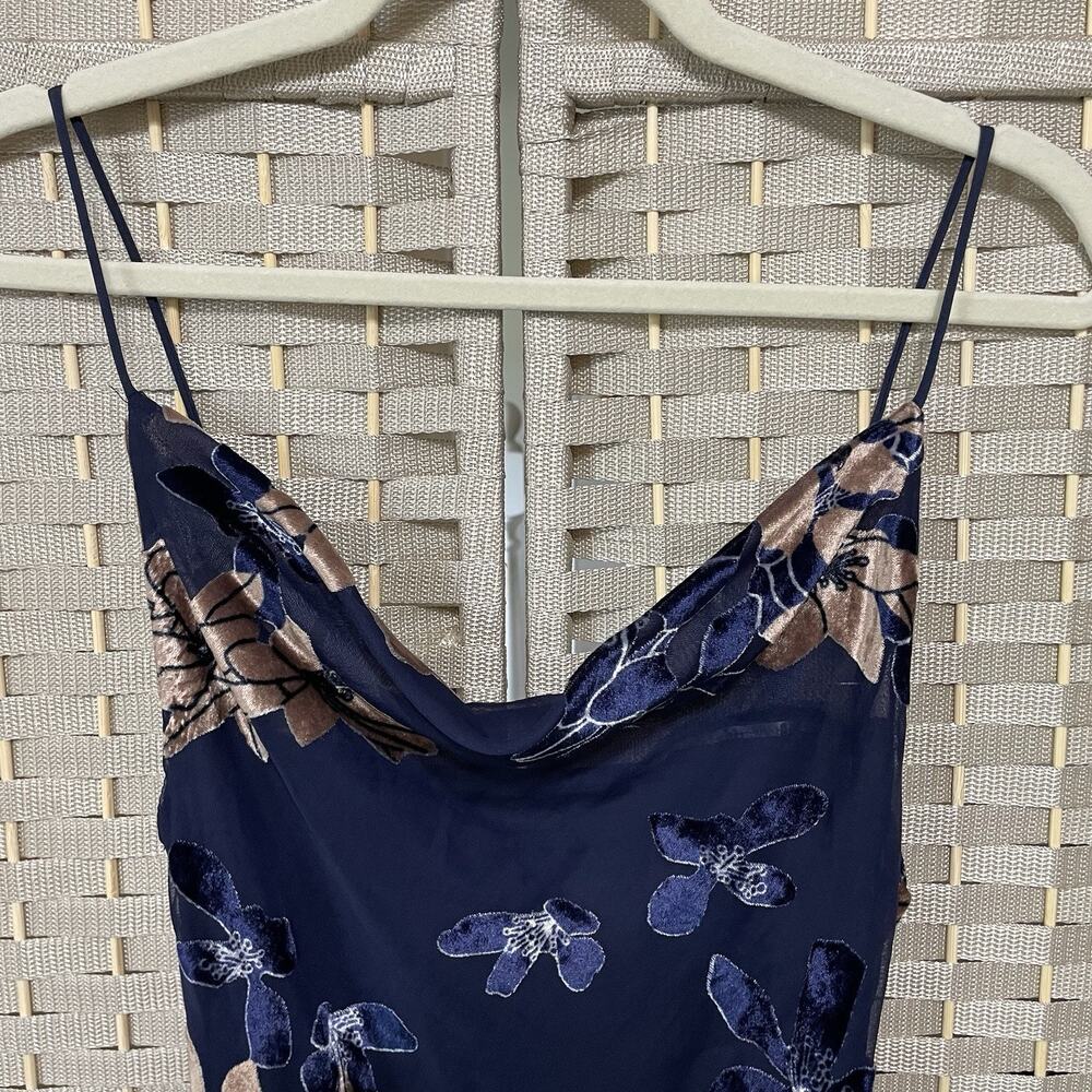 Saints + Secrets Strappy Mini Slip Dress Size S Navy Velvet Burnout Lined NEW - Picture 3 of 12